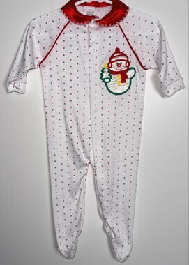 Vintage 1990s 6-9M Teddy Bears Christmas Snowman Baby Footed Sleeper